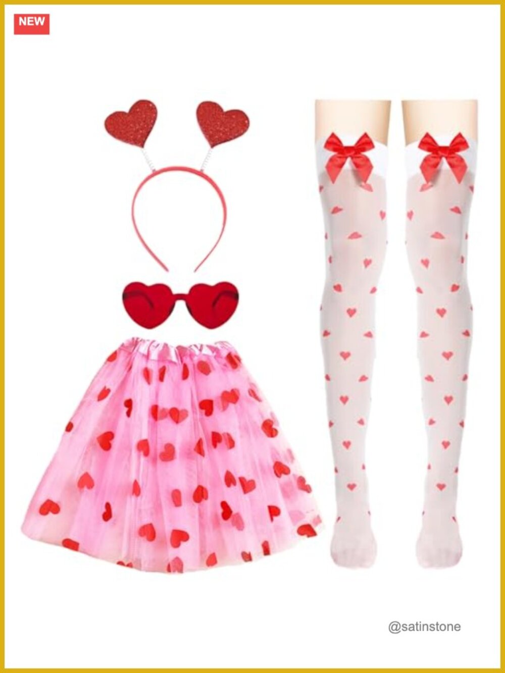 Valentines Day Heart Headband Tutu Set with Glasses Stockings